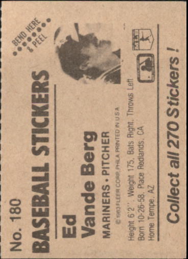 B1255- 1983 Fleer Stickers Baseball Card #s 1-200 -You Pick- 15+ FREE US SHIP - Picture 207 of 231