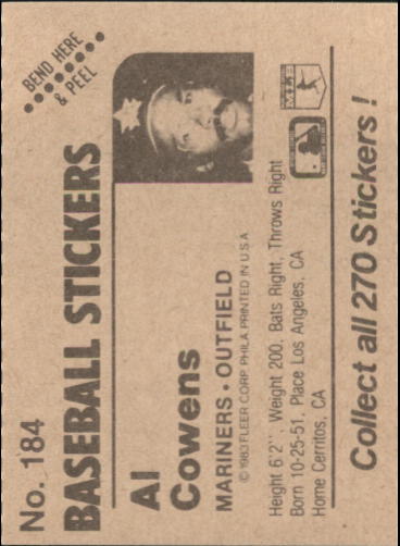 B1255- 1983 Fleer Stickers Baseball Card #s 1-200 -You Pick- 15+ FREE US SHIP - Picture 211 of 231