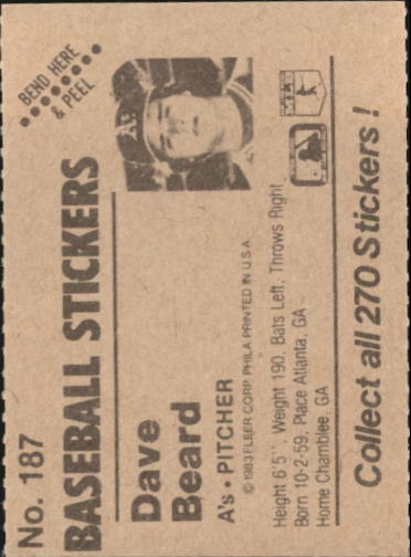 B1255- 1983 Fleer Stickers Baseball Card #s 1-200 -You Pick- 15+ FREE US SHIP - Picture 217 of 231