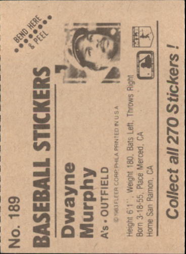 B1255- 1983 Fleer Stickers Baseball Card #s 1-200 -You Pick- 15+ FREE US SHIP - Picture 219 of 231