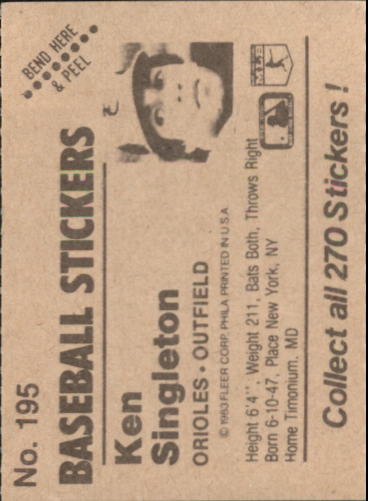 B1255- 1983 Fleer Stickers Baseball Card #s 1-200 -You Pick- 15+ FREE US SHIP - Picture 225 of 231