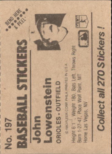 B1255- 1983 Fleer Stickers Baseball Card #s 1-200 -You Pick- 15+ FREE US SHIP - Picture 227 of 231