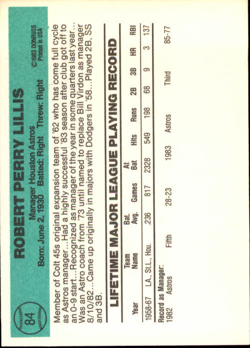 thumbnail 91 - 1984 Donruss Baseball Card Pick 3-313