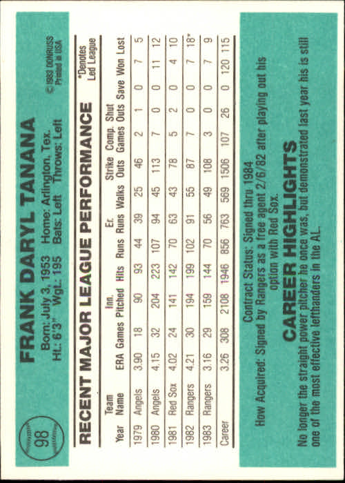 thumbnail 115 - 1984 Donruss Baseball Card Pick 3-313