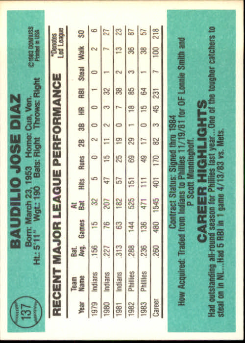 thumbnail 179 - 1984 Donruss Baseball Card Pick 3-313