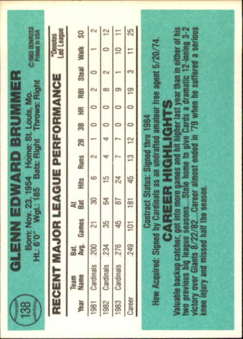 thumbnail 181 - 1984 Donruss Baseball Card Pick 3-313