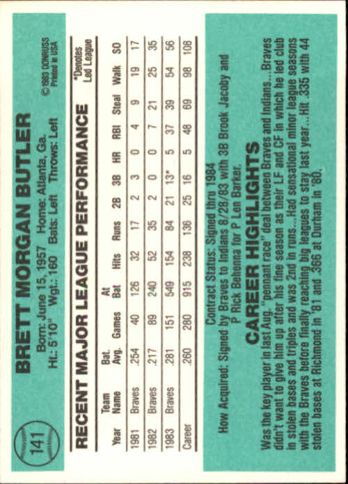 thumbnail 187 - 1984 Donruss Baseball Card Pick 3-313