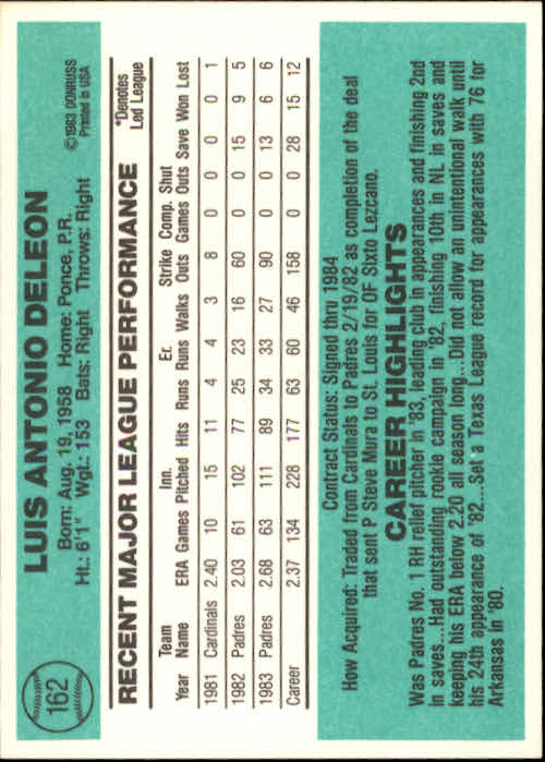 thumbnail 225 - 1984 Donruss Baseball Card Pick 3-313