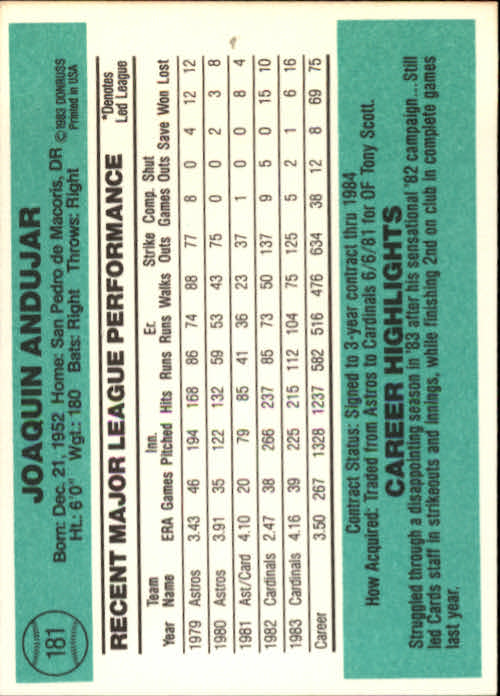 thumbnail 261 - 1984 Donruss Baseball Card Pick 3-313