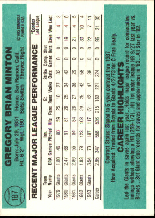 thumbnail 271 - 1984 Donruss Baseball Card Pick 3-313