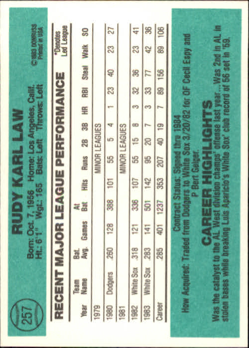 thumbnail 399 - 1984 Donruss Baseball Card Pick 3-313
