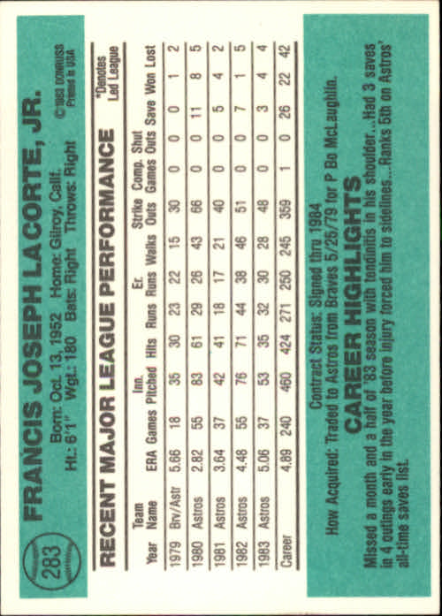 thumbnail 137 - A0070 -1984 Donruss Baseball #s 223-472 +Rookies - You Pick - 10+ FREE US SHIP