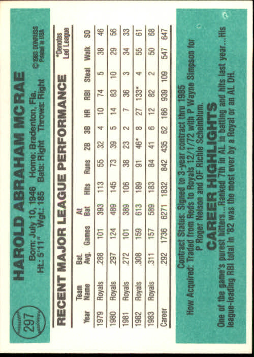 thumbnail 469 - 1984 Donruss Baseball Card Pick 3-313