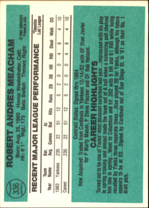 thumbnail 211 - A0070 -1984 Donruss Baseball #s 223-472 +Rookies - You Pick - 10+ FREE US SHIP