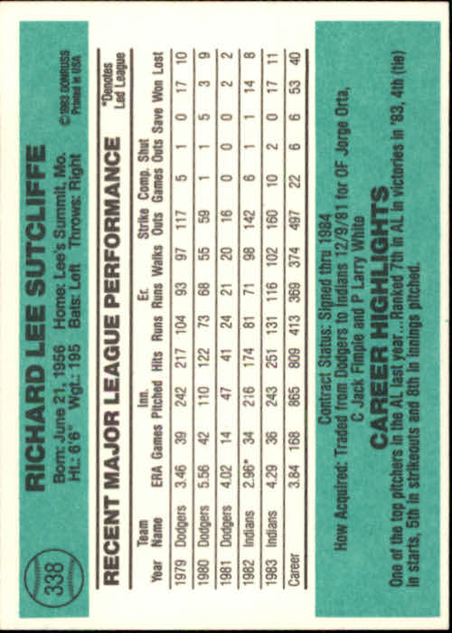 thumbnail 423 - A0070 -1984 Donruss Baseball #s 223-472 +Rookies - You Pick - 10+ FREE US SHIP