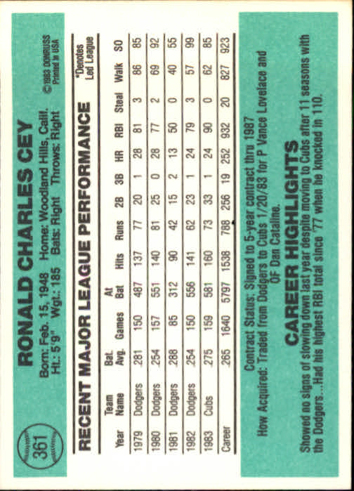 thumbnail 439 - A0070 -1984 Donruss Baseball #s 223-472 +Rookies - You Pick - 10+ FREE US SHIP