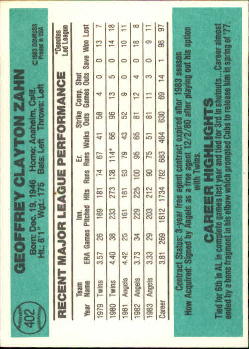 thumbnail 307 - A0070 -1984 Donruss Baseball #s 223-472 +Rookies - You Pick - 10+ FREE US SHIP