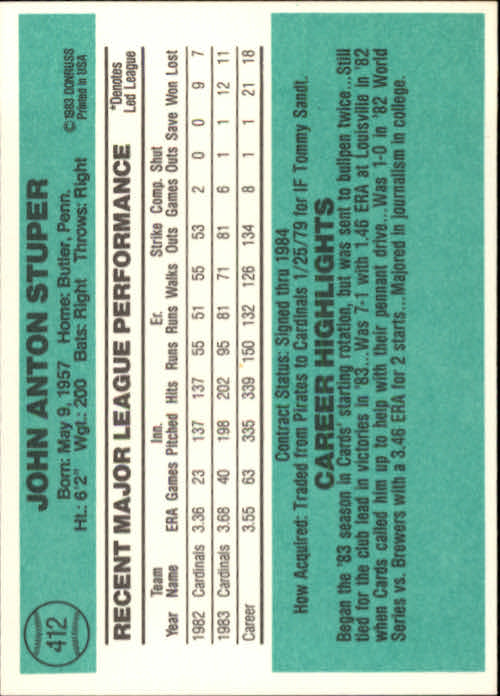 thumbnail 325 - A0070 -1984 Donruss Baseball #s 223-472 +Rookies - You Pick - 10+ FREE US SHIP