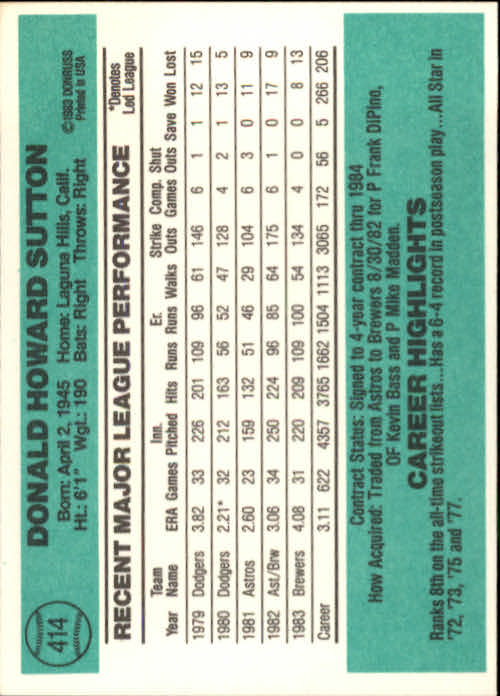 thumbnail 447 - A0070 -1984 Donruss Baseball #s 223-472 +Rookies - You Pick - 10+ FREE US SHIP