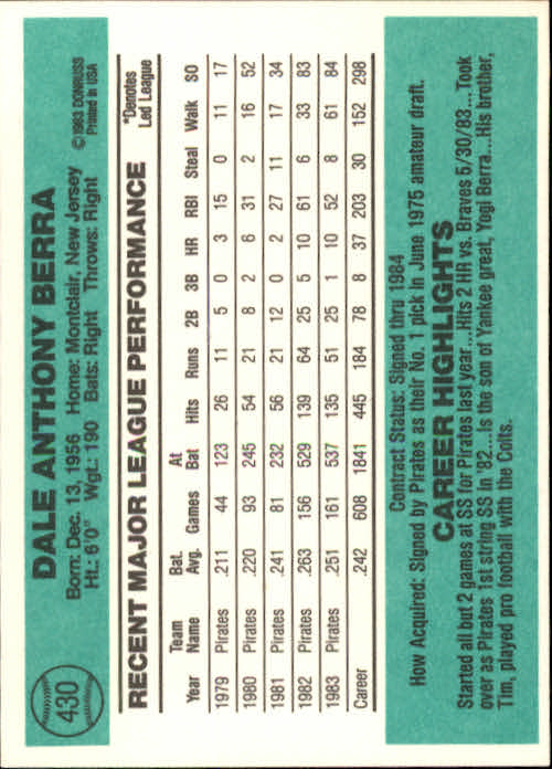 thumbnail 347 - A0070 -1984 Donruss Baseball #s 223-472 +Rookies - You Pick - 10+ FREE US SHIP