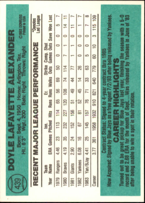 thumbnail 363 - A0070 -1984 Donruss Baseball #s 223-472 +Rookies - You Pick - 10+ FREE US SHIP