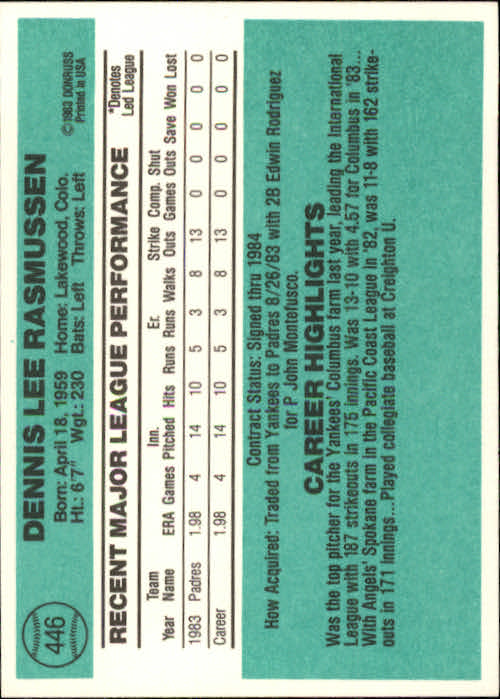 thumbnail 463 - A0070 -1984 Donruss Baseball #s 223-472 +Rookies - You Pick - 10+ FREE US SHIP