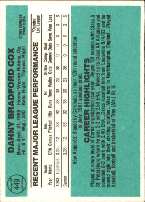 thumbnail 437 - 1984 DONRUSS BASEBALL ASSORTED SINGLES U-PICK 223-472
