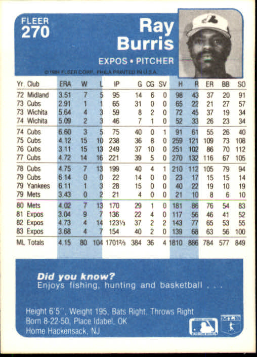 1984 Fleer Baseball Card #251-500 - Choose Your Card - Picture 41 of 487