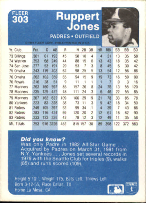 1984 Fleer Baseball Card #251-500 - Choose Your Card - Picture 107 of 487