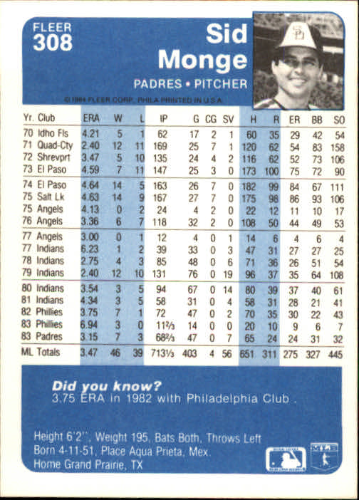 1984 Fleer Baseball Card #251-500 - Choose Your Card - Picture 117 of 487