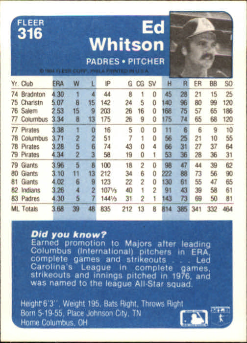 1984 Fleer Baseball Card Pick 288-584 - Picture 47 of 491