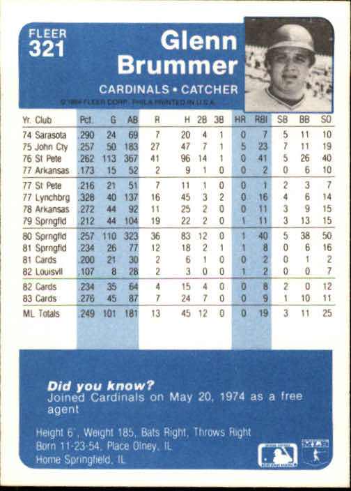 1984 Fleer Baseball Card #251-500 - Choose Your Card - Picture 143 of 487