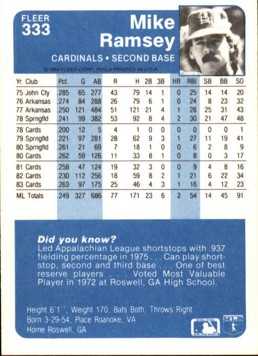 1984 Fleer Baseball Card Pick 288-584 - Picture 73 of 491