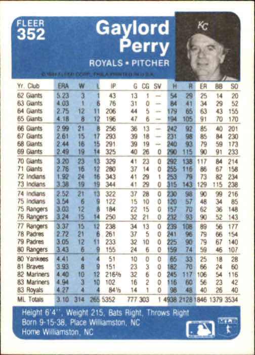 1984 Fleer Baseball Card #251-500 - Choose Your Card - Picture 191 of 487