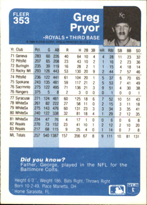 1984 Fleer Baseball Card Pick 288-584 - Picture 95 of 491