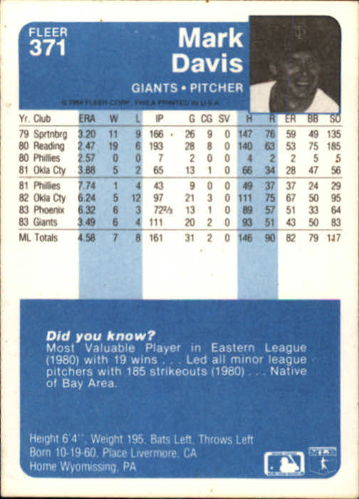 1984 Fleer Baseball Card Pick 288-584 - Picture 129 of 491