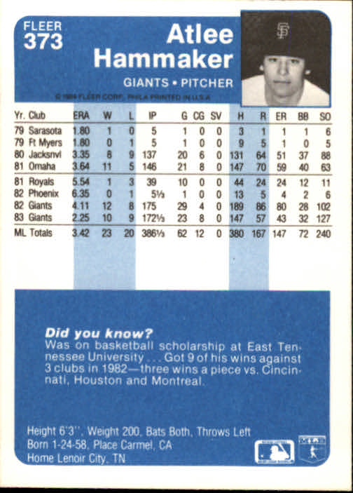 1984 Fleer Baseball Card Pick 288-584 - Picture 133 of 491