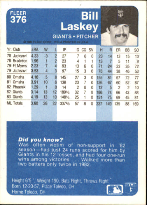1984 Fleer Baseball Card Pick 288-584 - Picture 137 of 491