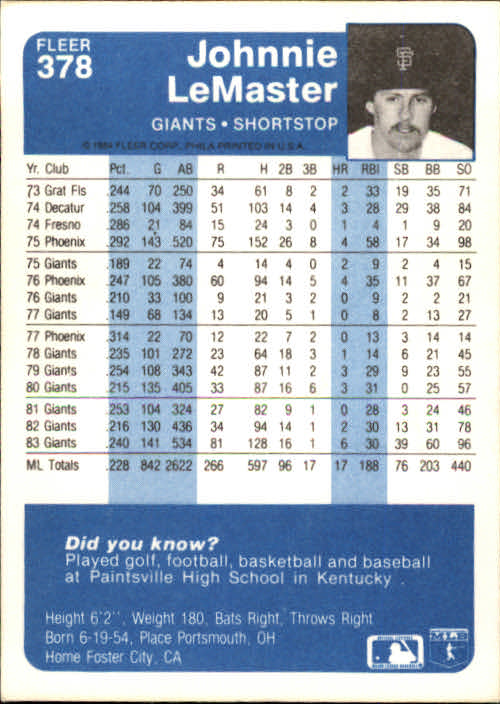 1984 Fleer Baseball Card Pick 288-584 - Picture 141 of 491