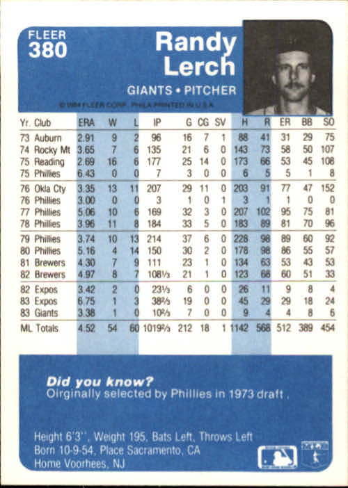1984 Fleer Baseball Card Pick 288-584 - Picture 145 of 491