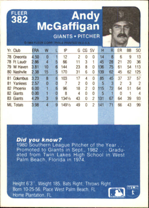 1984 Fleer Baseball Card Pick 288-584 - Picture 149 of 491