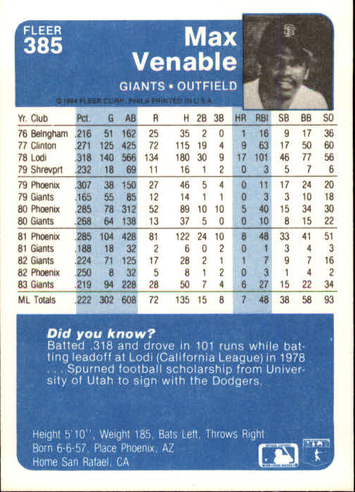1984 Fleer Baseball Card Pick 288-584 - Picture 155 of 491