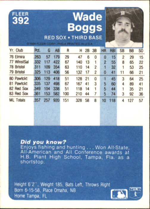 1984 Fleer Baseball Card #251-500 - Choose Your Card - Picture 271 of 487