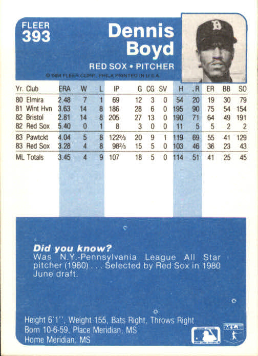 1984 Fleer Baseball Card #251-500 - Choose Your Card - Picture 273 of 487