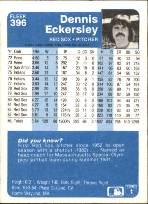 1984 Fleer Baseball Card #251-500 - Choose Your Card - Picture 279 of 487