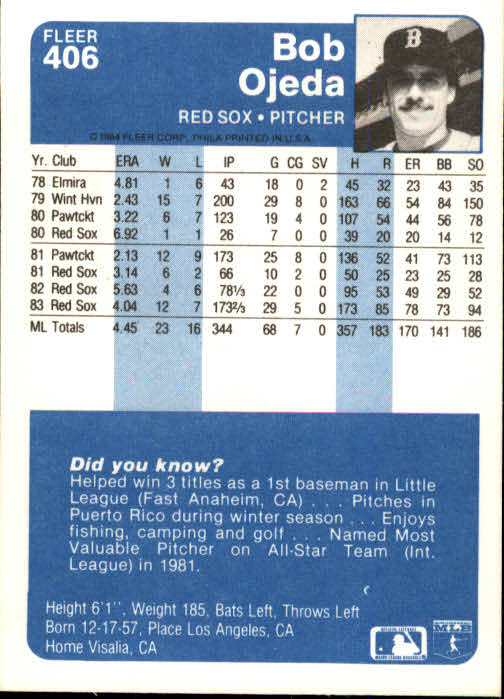 1984 Fleer Baseball Card Pick 288-584 - Picture 189 of 491
