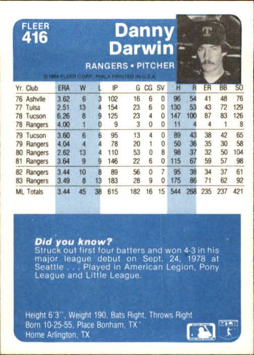 1984 Fleer Baseball Card Pick 288-584 - Picture 205 of 491