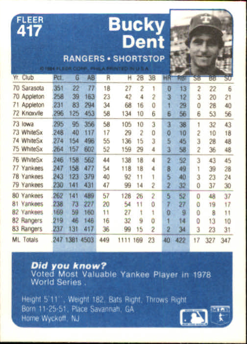 1984 Fleer Baseball Card Pick 288-584 - Picture 207 of 491