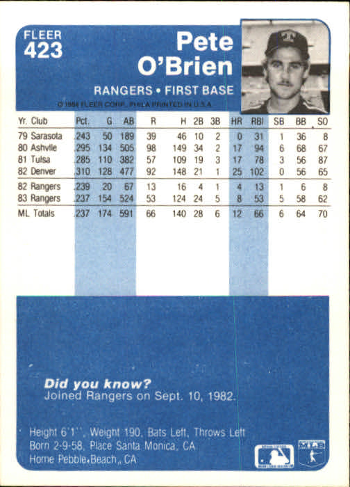 1984 Fleer Baseball Card Pick 288-584 - Picture 219 of 491