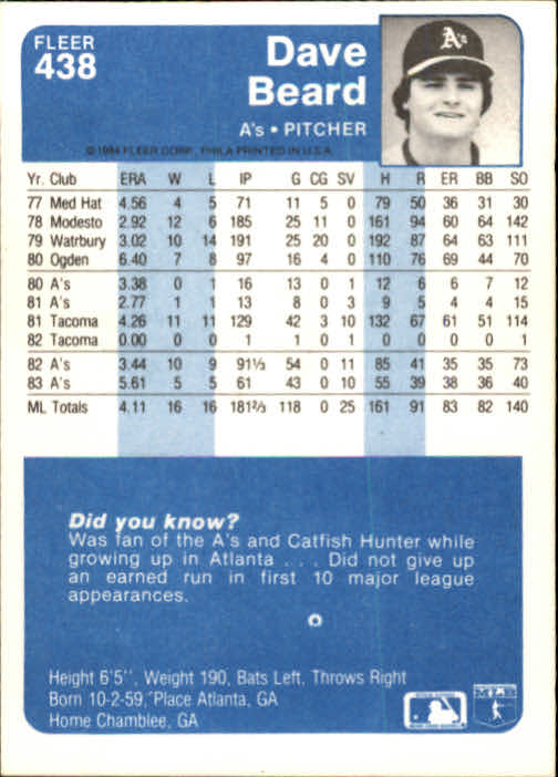 1984 Fleer Baseball Card #251-500 - Choose Your Card - Picture 363 of 487